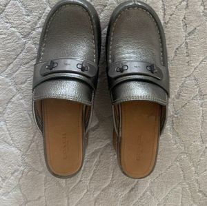 Coach metallic pewter clog mules size 9